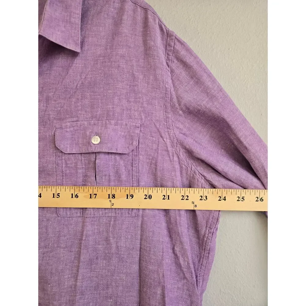 Marc Anthony Linen Blend Slim‎ Fit Button Down Shirt Purple XL